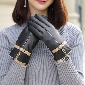 Fashion- Genuine Leather Gloves Women 2019 Brand Sheepskin Warm Solid Color Female Real Sheep Lady Fashion Party Gloves WSR170 SH190921