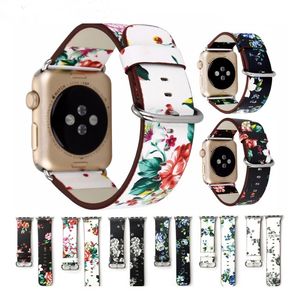 Cinturini in pelle alla moda per Apple Watch Ultra 49mm 41mm 45mm 42/44mm 38/40mm Cinturini per iwatch Serie 8 7 6 SE 5 4 3 Cinturino per fiori Stampe floreali Bracciale per cinturino da polso