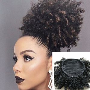 Afro Kinky Curly Weave Ponytail Hairstyles Clip ins Natural Ponytails Extensions drawstring ponytail short high pony hair 120g