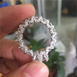 ビンテージフラワーリングMrico Pave Diamond 925スターリングシルバーの婚約ウェディングバンドリング女性男性のフィンガージュエリーギフト