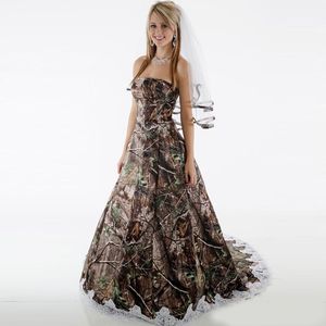 Modest Camo Wedding Dresses Strapless Appliques Backless Camouflage Country Wedding Gowns Brush Train Bridal Dresses
