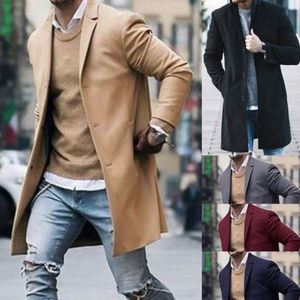 2019 Winter Warm Men Street Long Jackets Coat Pockets Stylish Overcoat Plus Size M-3xl for 5 Colors