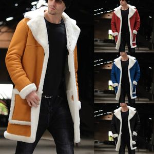 2019 겨울 양털 모직 코튼 재킷 플러시 따뜻한 옷깃 중간 길이 코트 벨벳 패션 트렌치 남성 S-5XL