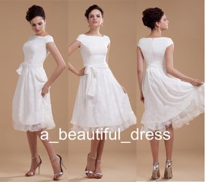 New Cap Sleeve Plain Chiffon Overlay Lace Top Knee Length With Long Sash vintage Graduation dress knee length Party Gown GD7801
