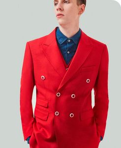 Red Groom Tuxedos Double-Breasted Groomsman Wedding 3 Piece Suit Moda Mężczyźni Business Party Jacket Blazer (Kurtka + spodnie + krawat + kamizelka) 2271