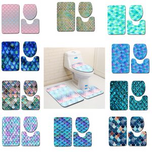 Fish Scale Printed Bath Mats 3pcs/set Anti-slip Bathroom Floor Mats Toilet Cover Rug Bathroom Carpets Mat GGA2232