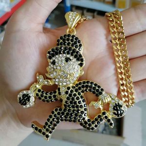 Fashion- cartoon running man in suit pendant necklaces for men alloy black diamonds necklace Stainless steel Cuban chain jewelry 2 colors