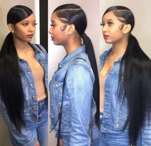 Long Ponytail Extension Hairpiece Straight Hair 18" Drawstring natural for Black and White Woman brazilian Hair natural looking relaxed