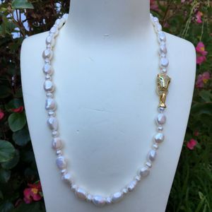 Handmade white freshwater baroque pearl necklace micro inlay zircon leopard head buckle accesories jewelry