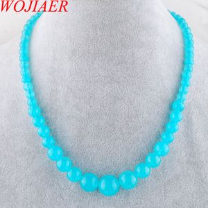 Wojiaer Fashion Sky Blue Jades Gem Stone Necklace 6-14mm卒業ラウンドビーズの女性17.5インチストランドジュエリーF3012