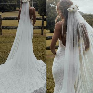 Hot Sälj Bröllopsveils Full Beaded Single Layer Tulle Chapel Length Bridal Veil Custom Made Long Head Dresses