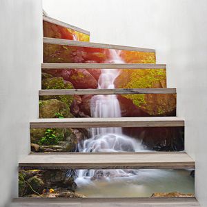 3d vattenfall trappa klistermärken Vattentät tapet hem dekorationer 7,1 x 39,4 tum 6pcs