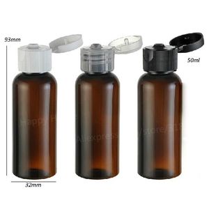 30 x 50 ml Refillerbar Portable Pet Plast Flip Top Cap Flaska Amber Brown Tom Lotion Kosmetisk behållare
