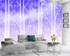 3d Wallpaper Living Room Hand-painted Cartoon Blue Woods Beautiful Scenery Environmental Protection Silk Mural Wallpaper
