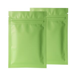 Different Sizes 100pcs Heat Sealing Flat Ziplock Pouches Tear Notch Matte Green Aluminum Foil Zip Lock Plastic Bag