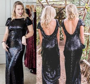 Black Sequins Backless Bridesmaid Dress Mermaid Summer Country Garden Formal Wedding Party Guest Maid of Honor Gown Plus Size Custom Made