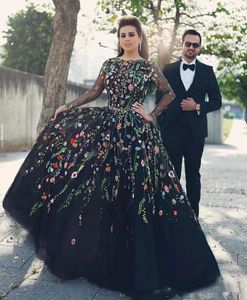 Yeni Artı Boyutu Abiye Çiçek Nakış Illusion Uzun Kollu Hüsniye moda Uzun Seksi Derin Geri Örgün Parti Törenlerinde Vestidos De Festa W4