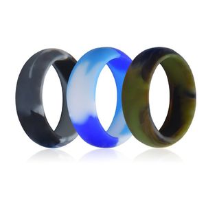 3pc / mycket 8mm matkvalitet FDA Silikonring Hypoallergenisk CrossFit Flexibel Camouflage Rubber Finger Ringar för Män Kvinnor Smycken Bulk