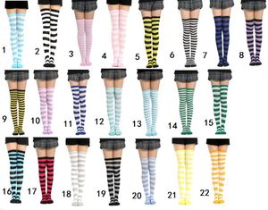 Seksowne Kobiety Długie Stripe Skarpety Festiwal Cosplay Costume Prop Long Tube Stocking College Girls Kolange Hights Sock Mid-Calf Długość Skarpetki