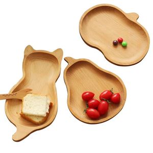 Cartoon Wooden Storage Trays Dishes Plates Kids Candy Snacks Fruit Dessert Cat Pear Apple Kitchen Organizer Tableware Decorative Plates