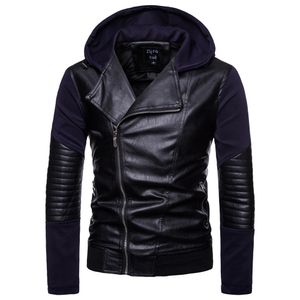 Winter motorcycle rider jacket mens hoodies leather jacket man's genuine cowhide PU leather jacket For men slim coat J1811132