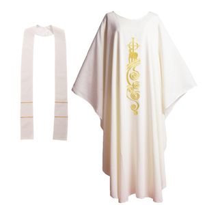 Clero White Chasuble tem tema de traje de cordeiro bordado na igreja bordada em massa de vestimentas