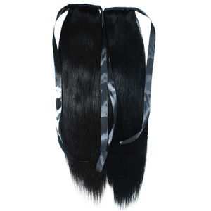 Silky Straight Bonytail Head Drawstring Envoltório Clipe em HeadExtensões Brasileiro Remy Black Humanhair