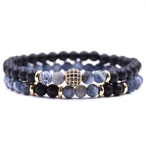 Bracciale in pietra naturale da uomo Micro Pave CZ 8mm Disco Ball Charms Bracciali da donna Gioielli da uomo viking