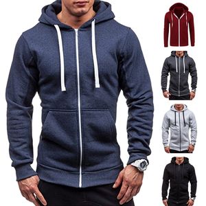 Mężczyźni Moda Hip Hop Kieszonkowy Zip Up Bluza z kapturem Casual Solidna Z Długim Rękaw Dziana Bluza Sportowa Płaszcz Outwear Kurtka Topy