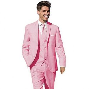 Nuovo design Due bottoni Abiti da uomo rosa da sposa Risvolto con risvolto Tre pezzi Smoking da sposo d'affari (giacca + pantaloni + gilet + cravatta) W973
