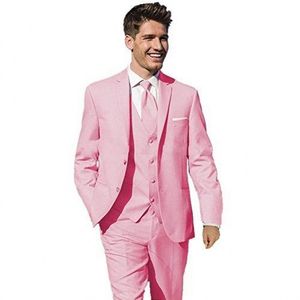 Yeni Tasarım İki Düğmeler Pembe Düğün Erkekler Notch Yaka Üç adet İş Damat smokin (ceket + pantolon + Vest + Tie) W973 Takımları