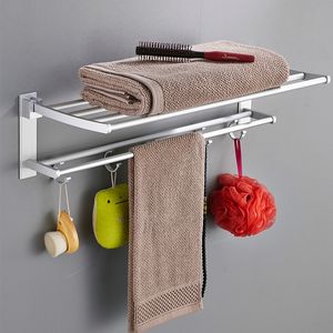 Toallero plegable, colgador de toallas de baño, estante de almacenamiento de ropa, estante de aluminio de 40 50 60 cm con gancho, cocina, Hotel, sin perforación