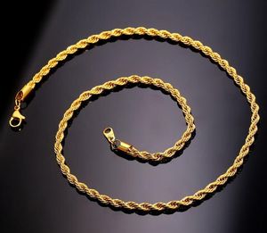 2019 nytt mode 18-30 inches 3mm 18k äkta guldpläterad rostfritt stål rep kedja halsband för män guld kedjor mode smycken gåva