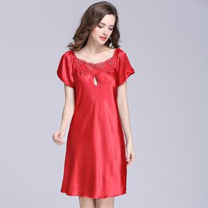 Summer Sleep Dress Faux Silk Satin Robe Women Lace Nightgown Sleepwear Night Dress Plus Size Sleepshirt Chemise De Nuit SY026#07