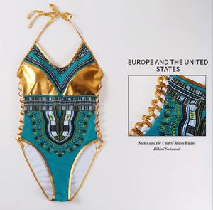 Neuer indischer Druck bronzes One-Piece Swimwear Bikini-Badeanzug-reizvolle Wäsche Leotard Thong Bodysuit Monokini Körperanzüge S / M Frauen / L / XL