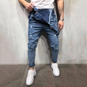 Jeans da uomo Pantaloni moda Complessivamente Tuta casual Lavare Pantaloni con tasche rotte Bretelle da uomo di alta qualità