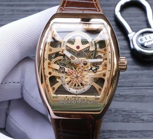 vanguard watch YachTing Rose Gold Case V45 S6 YACHT Skeleton Gold Dial Automatic Mens Watch Brown Leather/Rubber Strap Gents Watches hello_watch