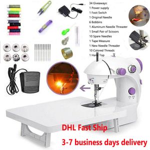 Wholesale US Ship Electric Sewing Machine With Pedal Household Handheld Mini Magic Stitch Machine Single Thread Night Light Speed Adjustable