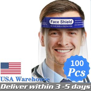 US Stock Face Shield Mask Anti Fog Isolation Full Protective Masks med Elastic Band Svamp Headband HD Transparent PET Anti Splash Dust