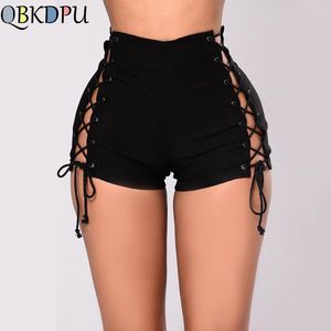 Kobiety Wysoka Talia Side Lace-UP Mini Szorty Bandaż Czarny Denim Spodenki Dżinsy 2019 Kobieta Sexy Party Club Beach Hot Spodnie