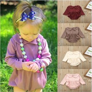 Baby Girls Rompers Kids Solid Long Sleeve Jumpsuits Cute Doll Collar Bodysuit Infant Fashion Overalls Newborn One-piece Playsuit CYP601