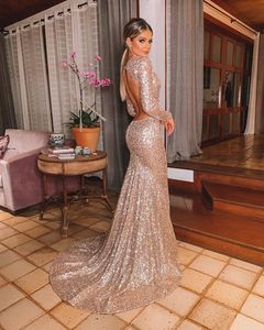 Gold Evening Dress Long Shinny 2023 New Open Neck Women Elegant Straps Sequin Mermaid Maxi Prom Party Gown Abendkleider Robe De So2201