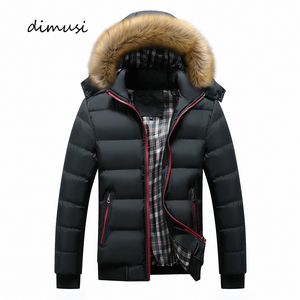 Dimusi vinter män jacka casual mens faux päls krage bomull tjockt varmt hoodies parkas manliga termiska windbreaker jackor kläder