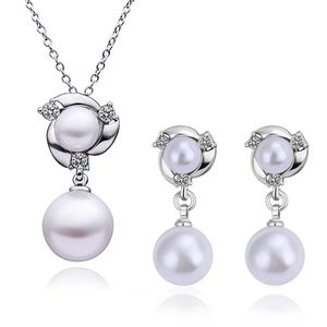 18K Rose Gold/Platinum Plated Fashion Austrian Crystal Pendant Necklaces Stud Earrings Women Pearl Jewelry Sets for Women