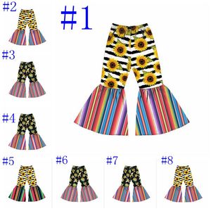 Flickor FLAGE PANTS Kids Sunflower Printed Bell-Obottm byxor Summer Girl Fashion Toddler Kid Boot Cets Girl Colored Mönsterbyxor LSK30