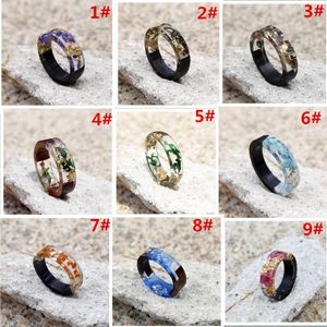 New Handmade Wood Resin Rings Gold foil Flowers Plants Inside Rings For women Men Fashion DIY Jewelry Gift