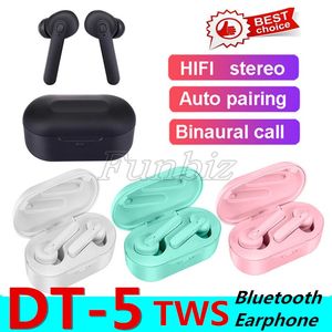 DT-5 TWS Słuchawki Bezprzewodowy zestaw słuchawkowy Bluetooth 5.0 Earbuds Stereo Wodoodporny Sport W Wbudowane Mic Auto Parowanie Słuchawki