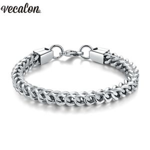 Vecalon hiphop bracelete de aço inoxidável para homens 20 cm enorme pesado cor prata pulseiras punk rock largura jewerly select