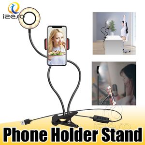 Universal Selfie Ringlampa med flexibel mobiltelefon LED Light Holder Lazy Bracket Desk Lampa för Live Stream Office Makeup Tik Tok Izeso