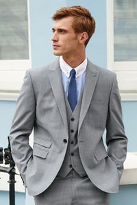 Moda Light Gray Noivo Smoking pico lapela Groomsmen Mens vestido de casamento Excelente Homem Jacket Blazer 3 peça naipe (jaqueta + calça + Vest + empate) 13